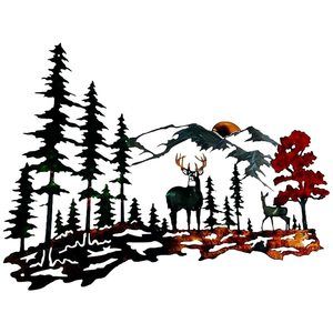 Metal Wall Art - Forest Deer Mountain Rustic Cabin Wildlife Hunting Wall Decor🦋